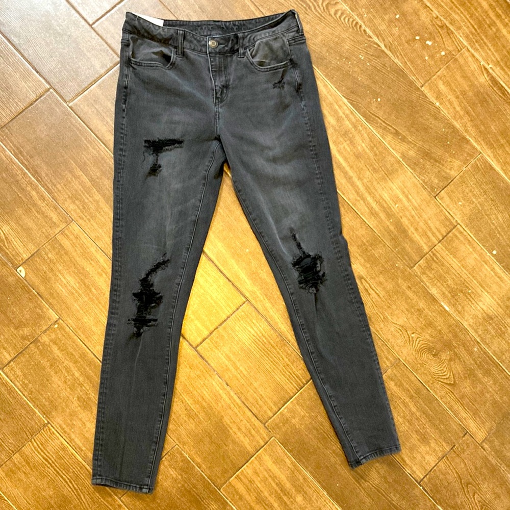 American Eagle Super Stretch Black Faded Jean Size 10